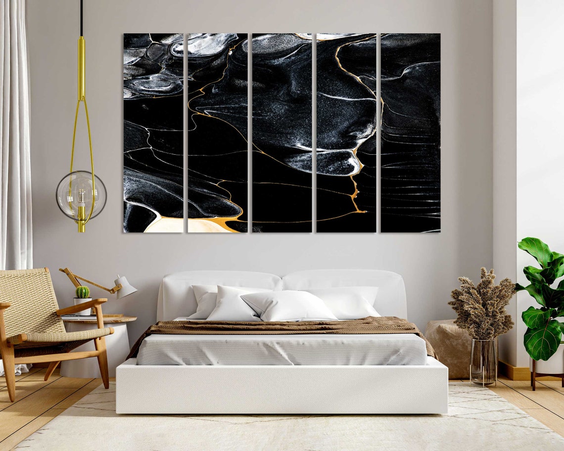 Black Marble Gold White Swirling Veins Luxury Abstract Art Poster - Image 6