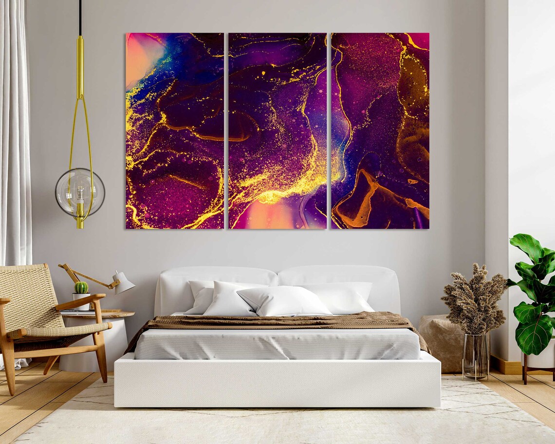 Purple Gold Fluid Acrylic Art Ink Marble Swirls Cosmic Abstract Poster - Image 8