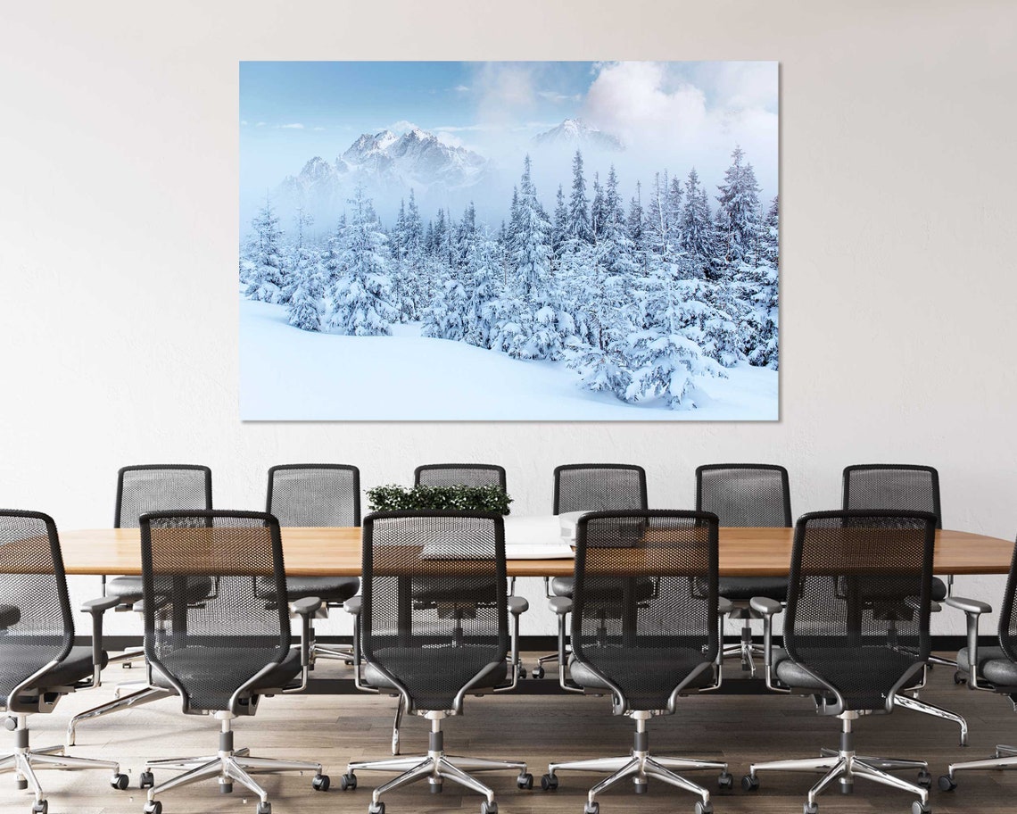 Snowy Mountain Forest Winter Landscape Blue 3 Panel Split Poster - Image 4