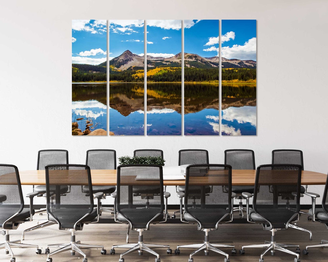 Colorado Autumn Mountain Lake With Mirror Reflection Blue Sky Poster - Image 4