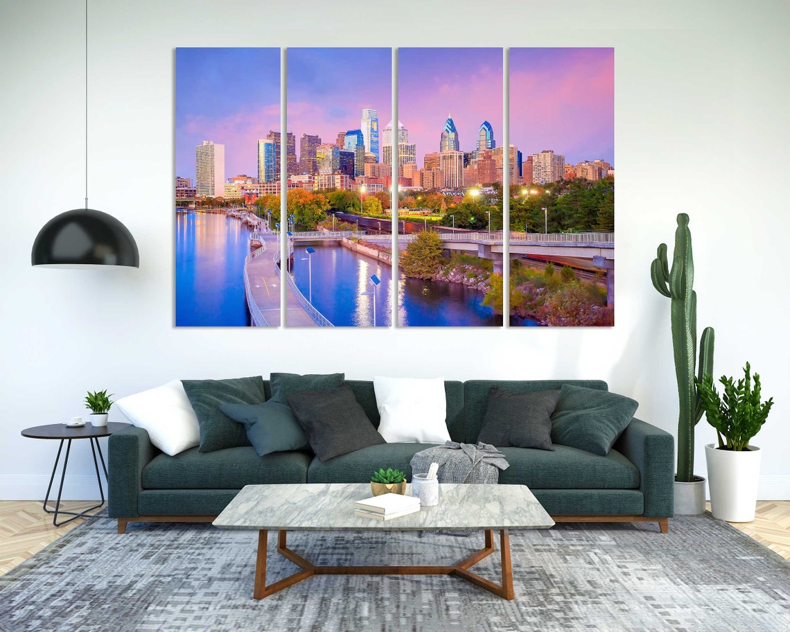 Philadelphia Downtown Skyline At Sunset Over Schuylkill River Poster - Image 2
