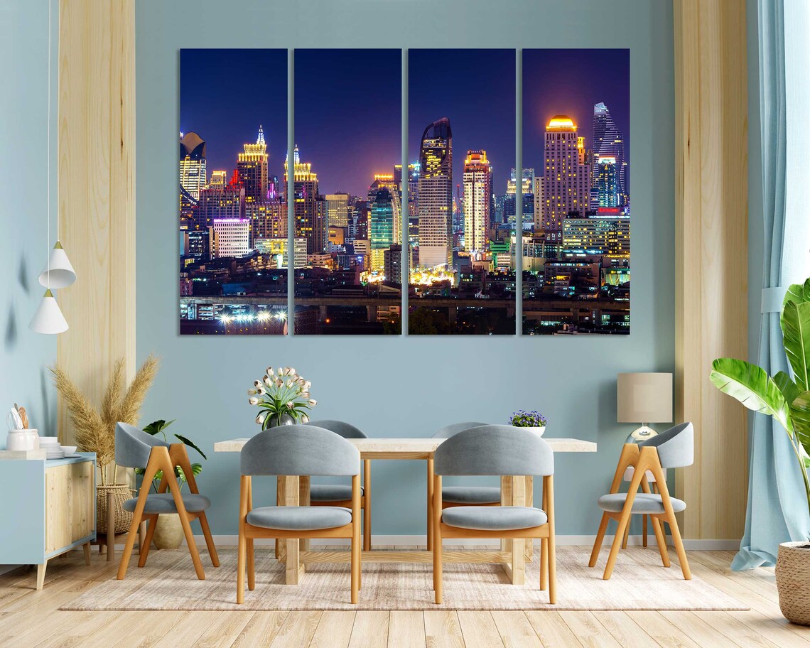 Bangkok Thailand Skyline Night Golden Tower Lights Cityscape Poster - Image 3