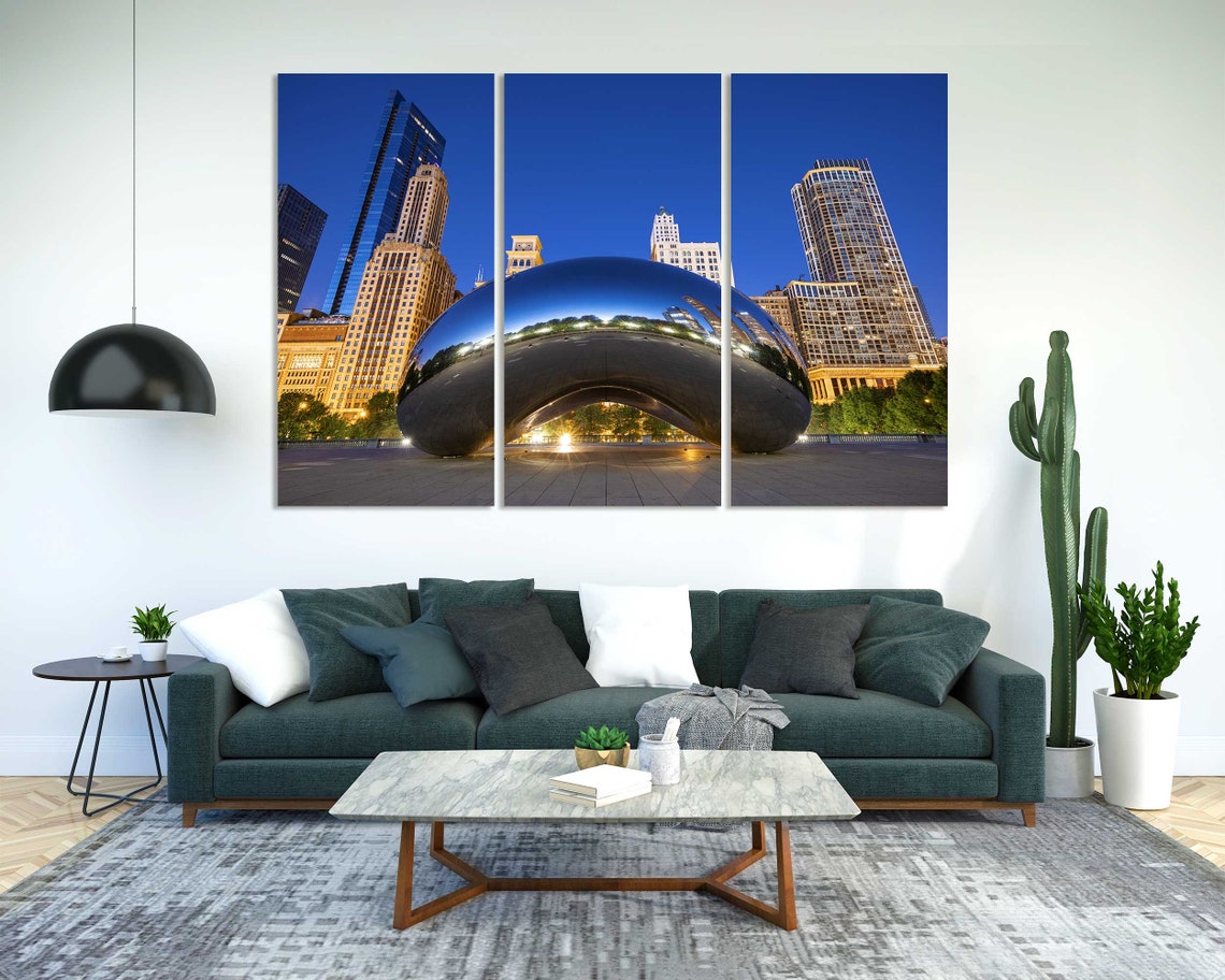 Chicago Cloud Gate Bean Night Lights City Skyline Travel Poster - Image 8
