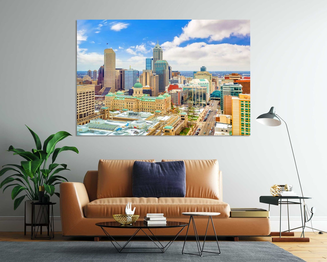 Indianapolis Indiana Downtown Skyline Sunny Day 3 Panel Wall Art - Image 8