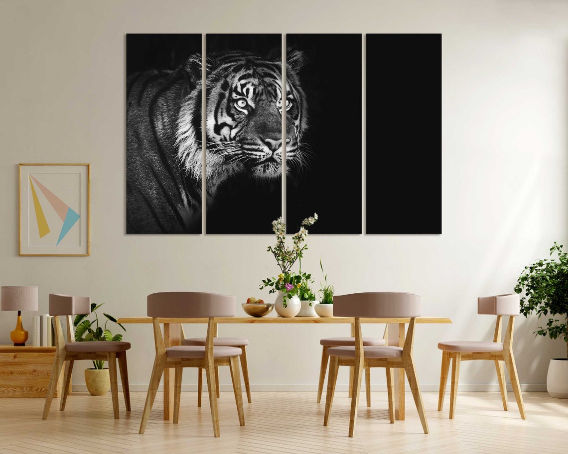 Black and White Tiger Face Dark Background Dramatic Wall Poster - Image 5