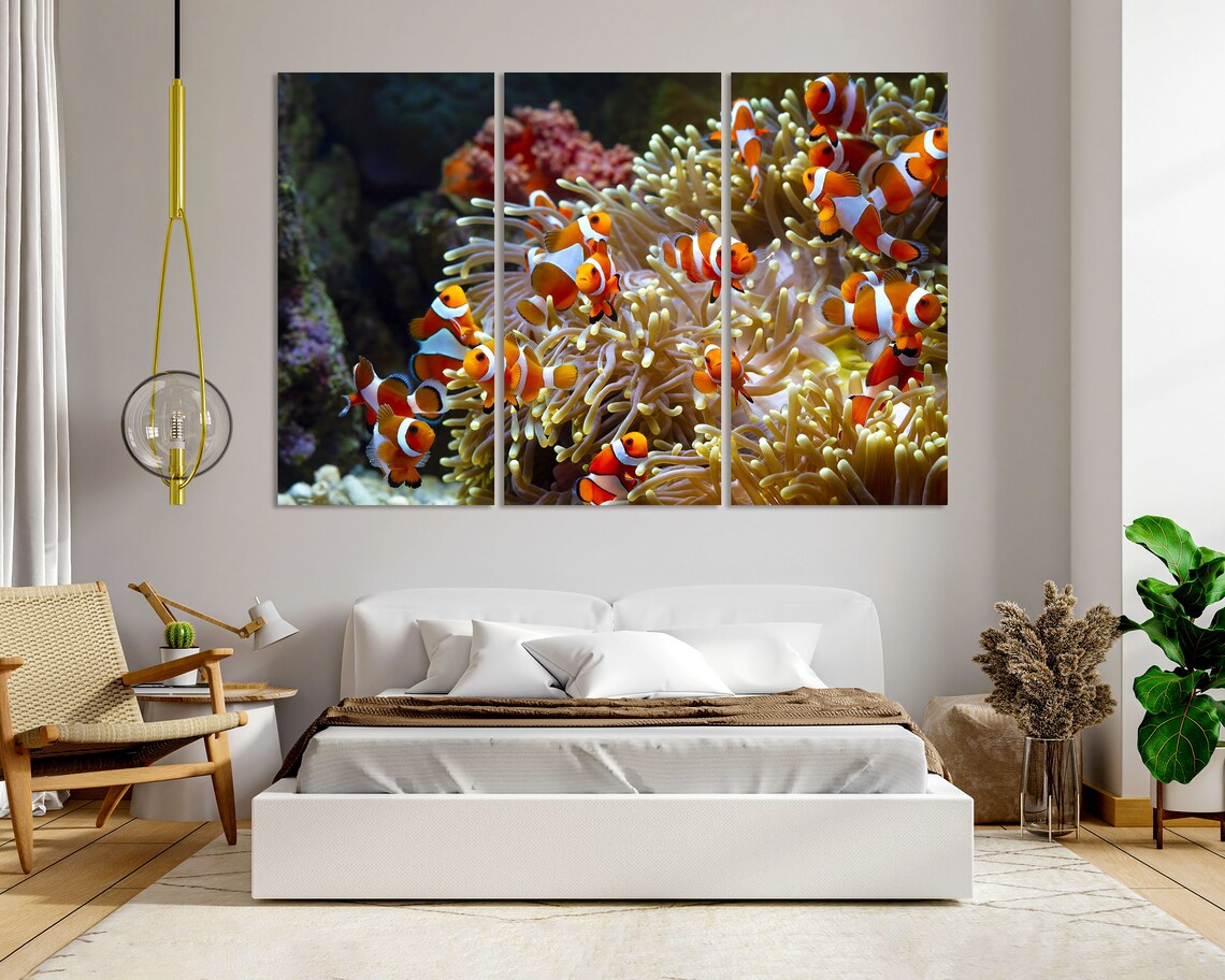 Clownfish Swimming in Sea Anemone Colorful Coral Reef Wall Art Print - Image 7