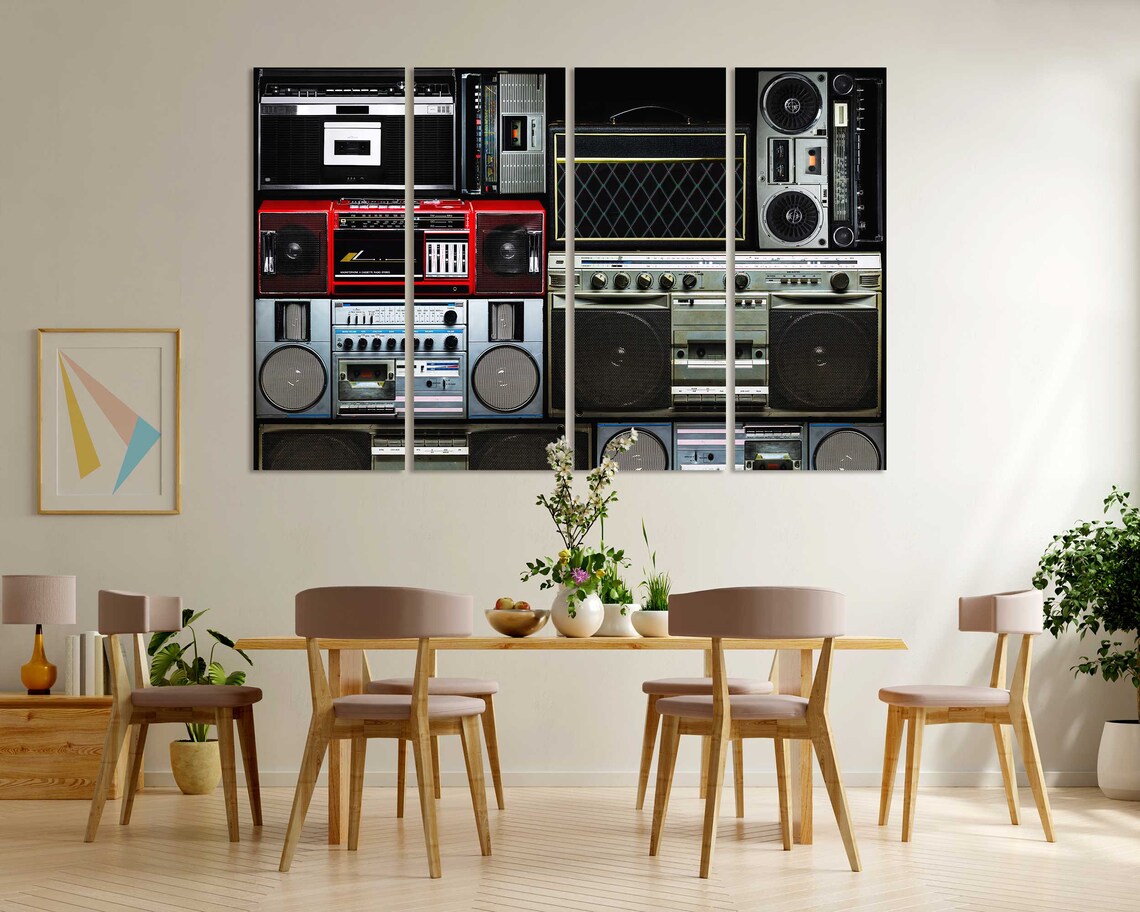 Vintage Boombox Collage Retro Cassette Radios Hip Hop Music Wall Poster - Image 5