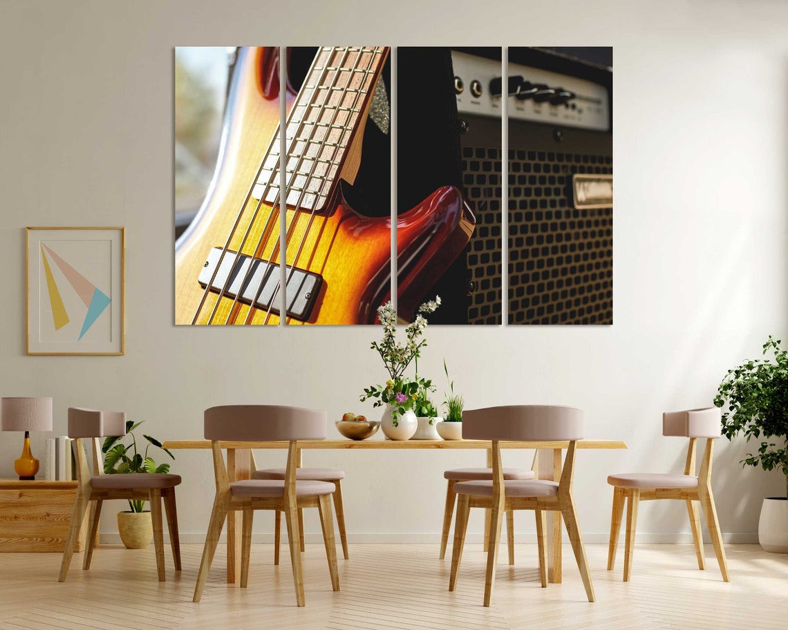 Sunburst Electric Bass Guitar Close Up Amplifier Music Room Poster - Image 6