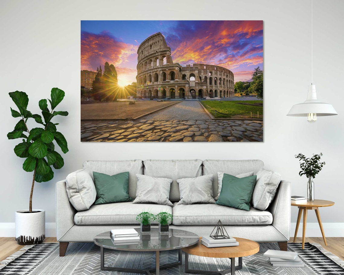 Colosseum Rome Italy At Sunrise With Dramatic Colorful Sky Poster