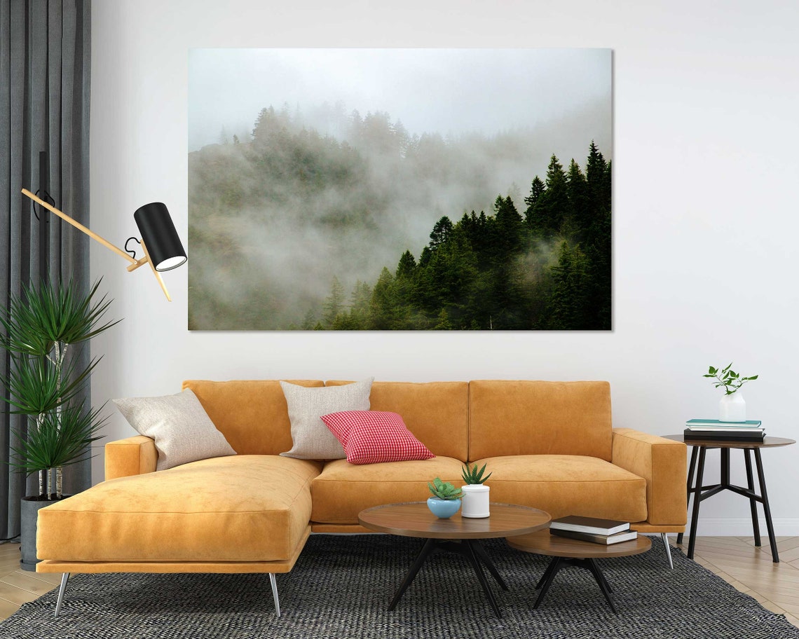 Misty Evergreen Forest In Fog Triptych Moody Pine Trees Wall Poster - Image 5