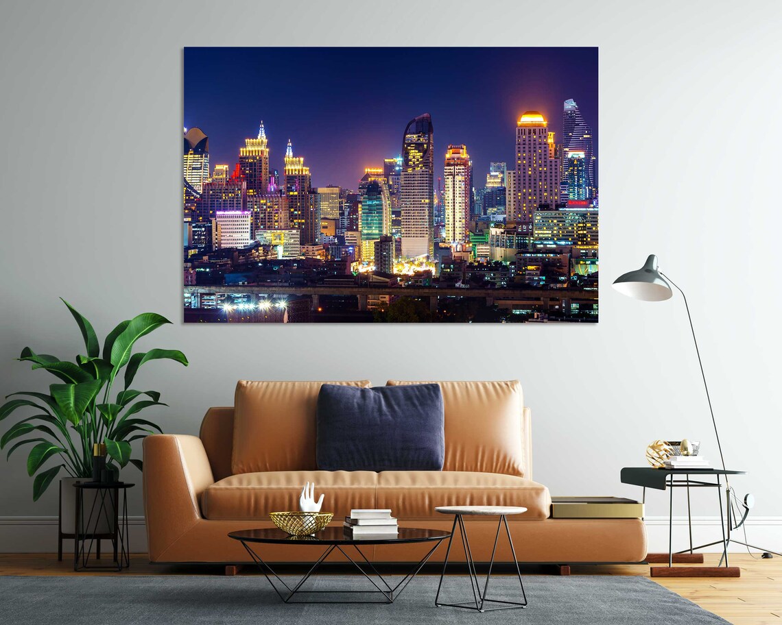 Bangkok Thailand Skyline Night Golden Tower Lights Cityscape Poster