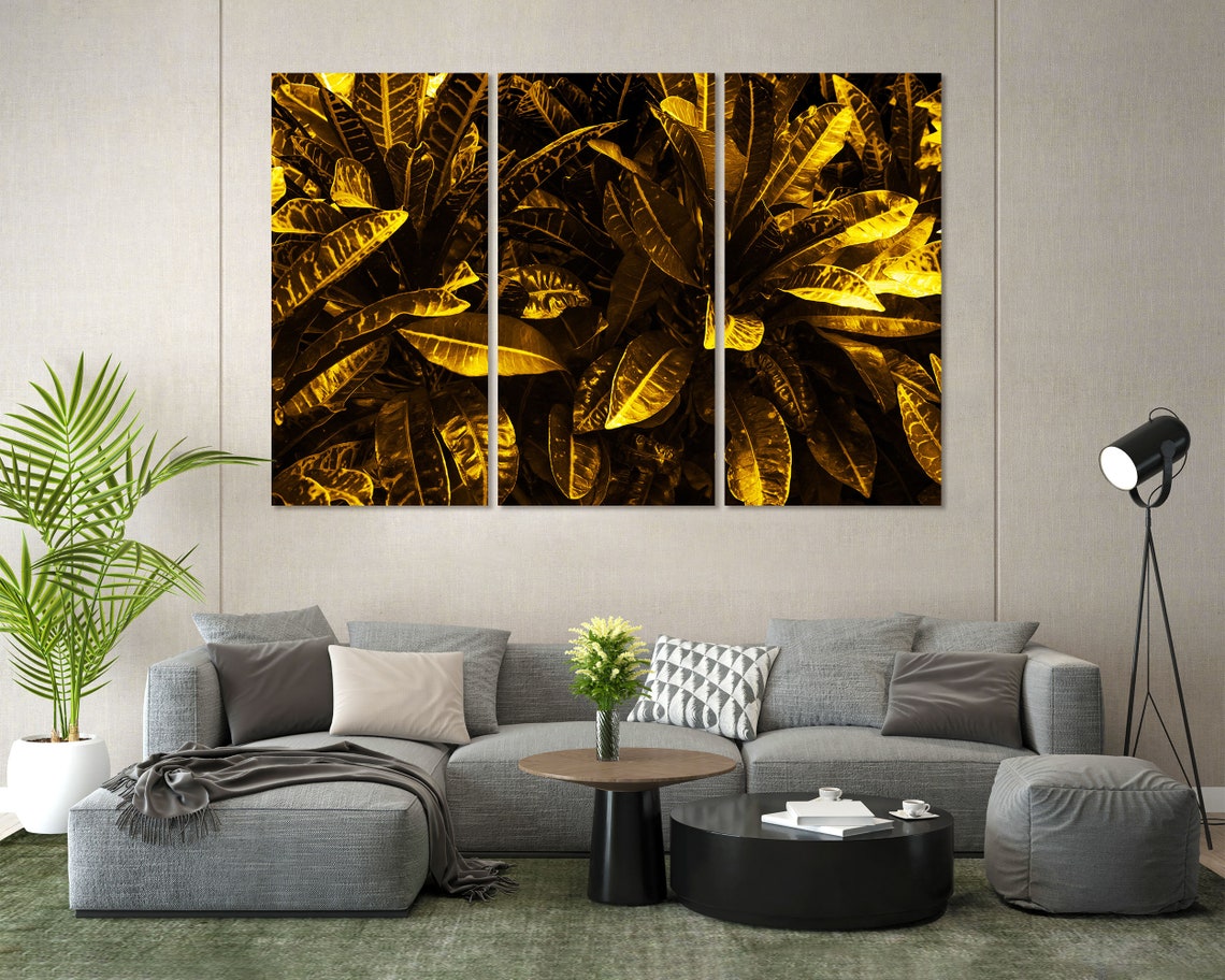 Golden Yellow Tropical Tree Leaves Closeup Botanical Wall Art - Image 7
