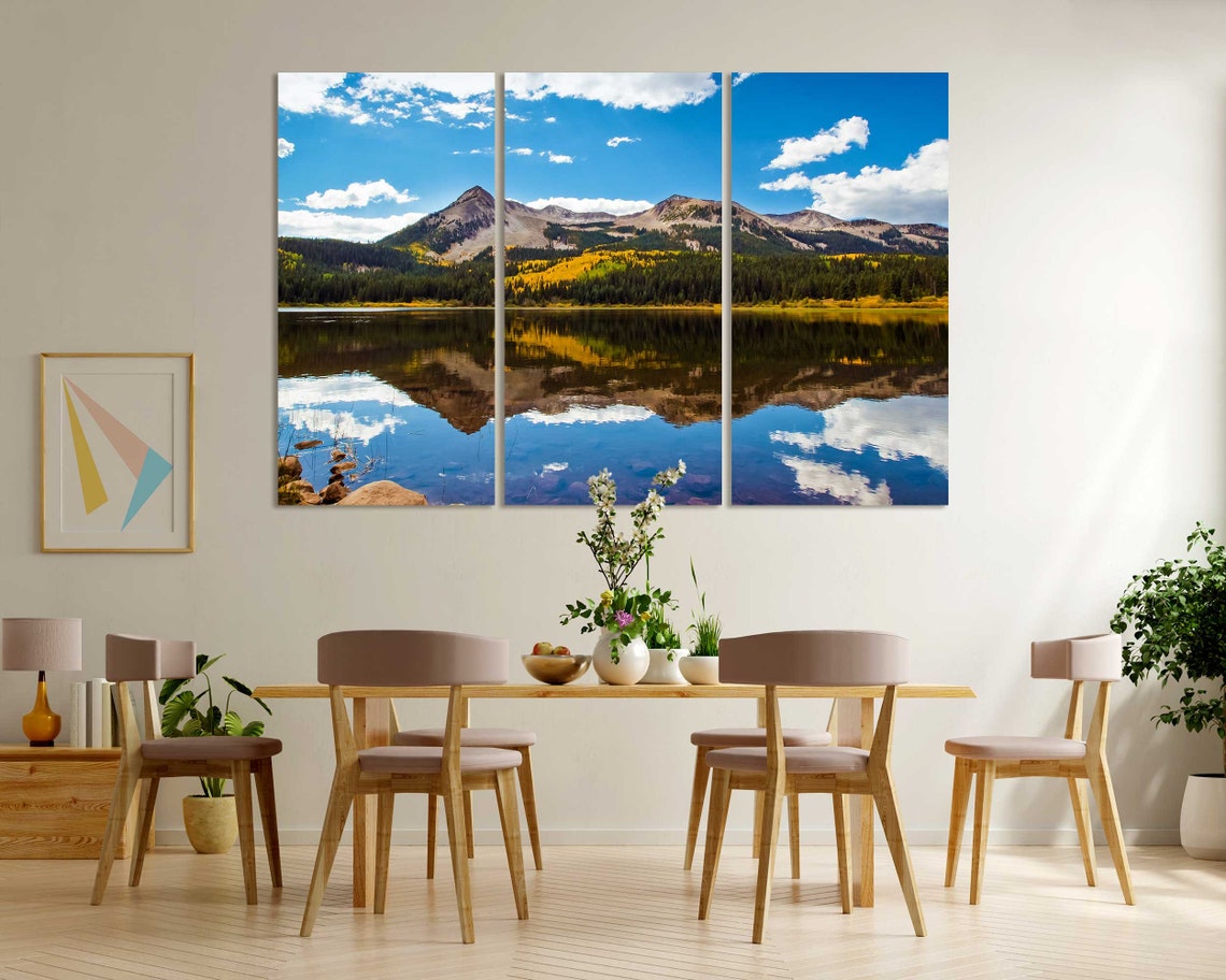 Colorado Autumn Mountain Lake With Mirror Reflection Blue Sky Poster