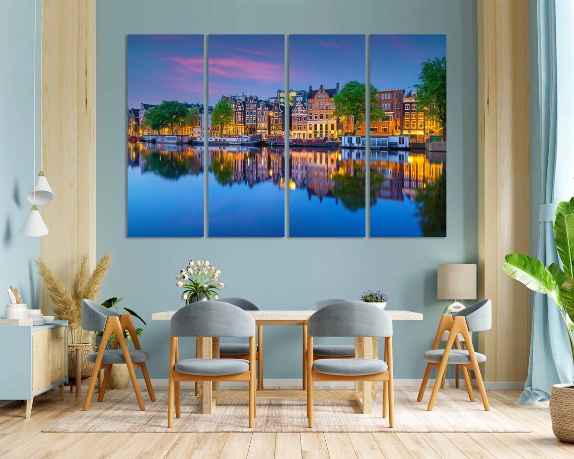 Amsterdam Canal Houses At Twilight Blue Hour Water Reflection Poster - Image 3