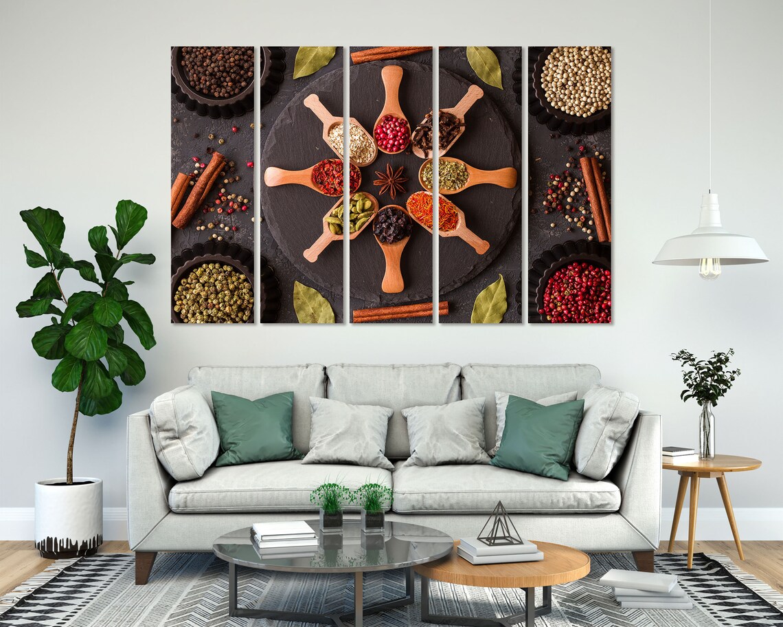 Colorful Spices Wooden Spoons Circle Top Down Kitchen Art Poster - Image 3