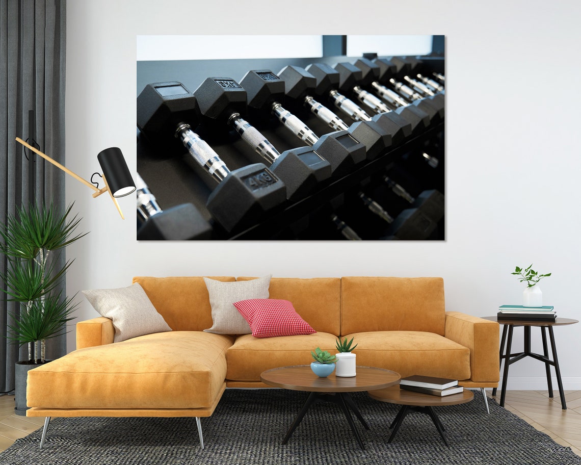 Black Dumbbells on Gym Rack Triptych Powerlifting Fitness Poster - Image 4