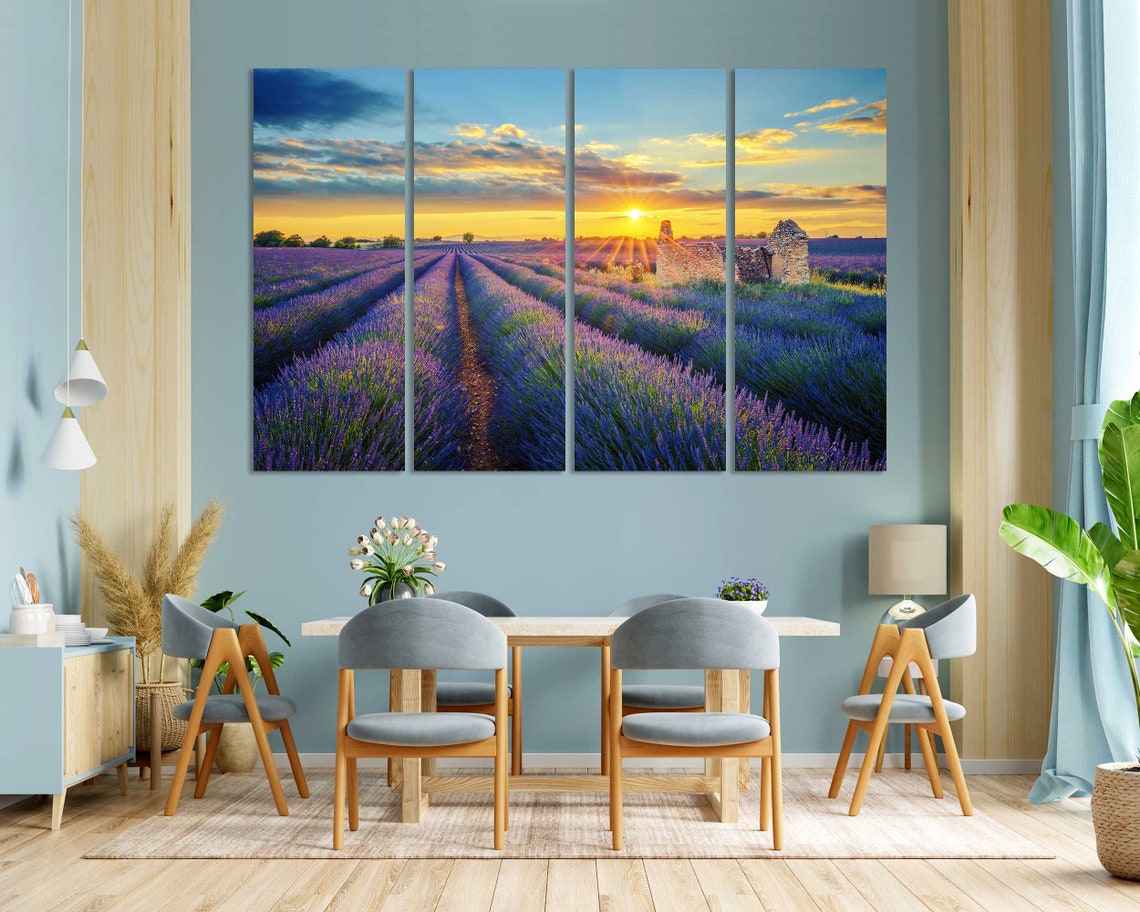 Provence Lavender Fields Sunset Stone Hut Purple Rows Travel Poster - Image 3