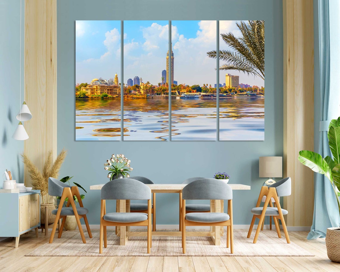 Cairo Egypt Nile River View with Cairo Tower and Palm Trees Poster - Image 3