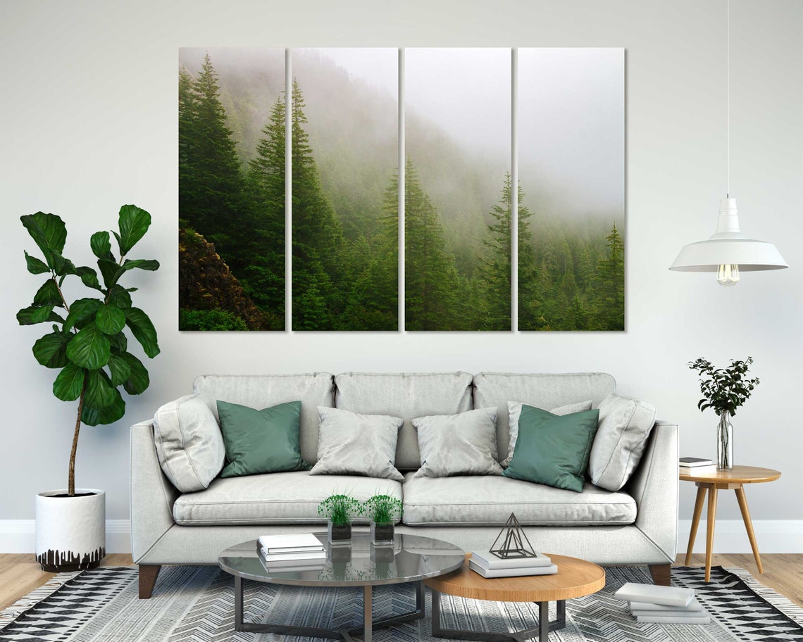 Foggy Green Pine Forest Mountains Mist Three Panel Nature Poster - Image 7