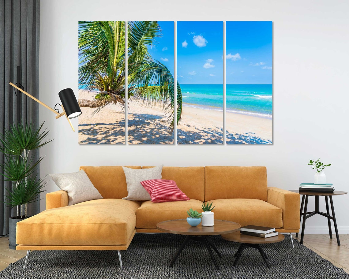 Sunny Tropical Beach Leaning Palm Tree Turquoise Ocean Travel Poster - Image 5