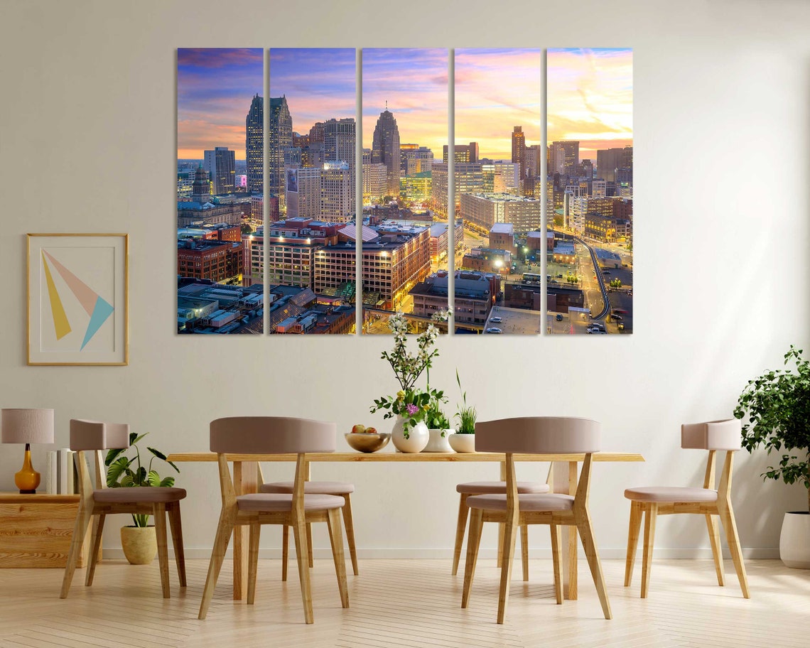 Detroit Twilight Art For Wall Detroit Michigan Wall Art Detroit Large Art Decor Detroit Painting On Michigan State Decor For Home - Image 6