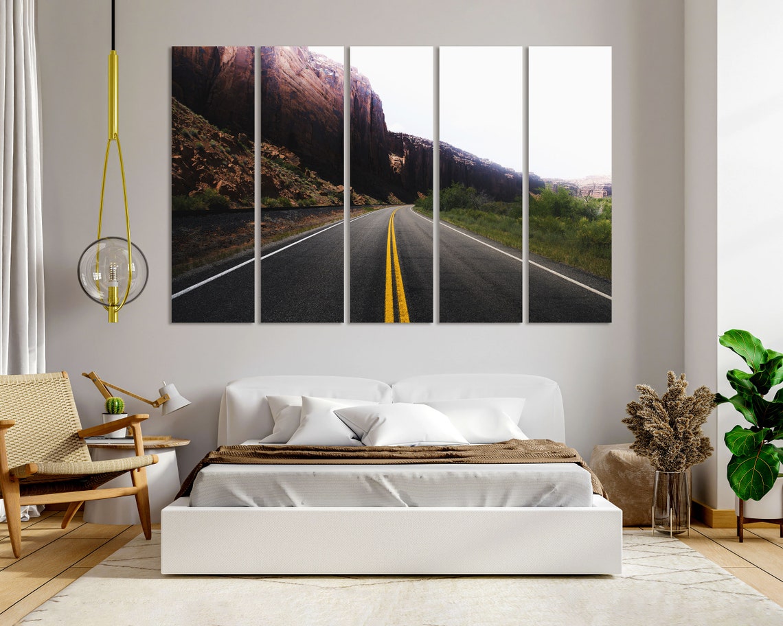 Empty Desert Highway Through Red Rock Canyon Cliffs Travel Poster - Image 6