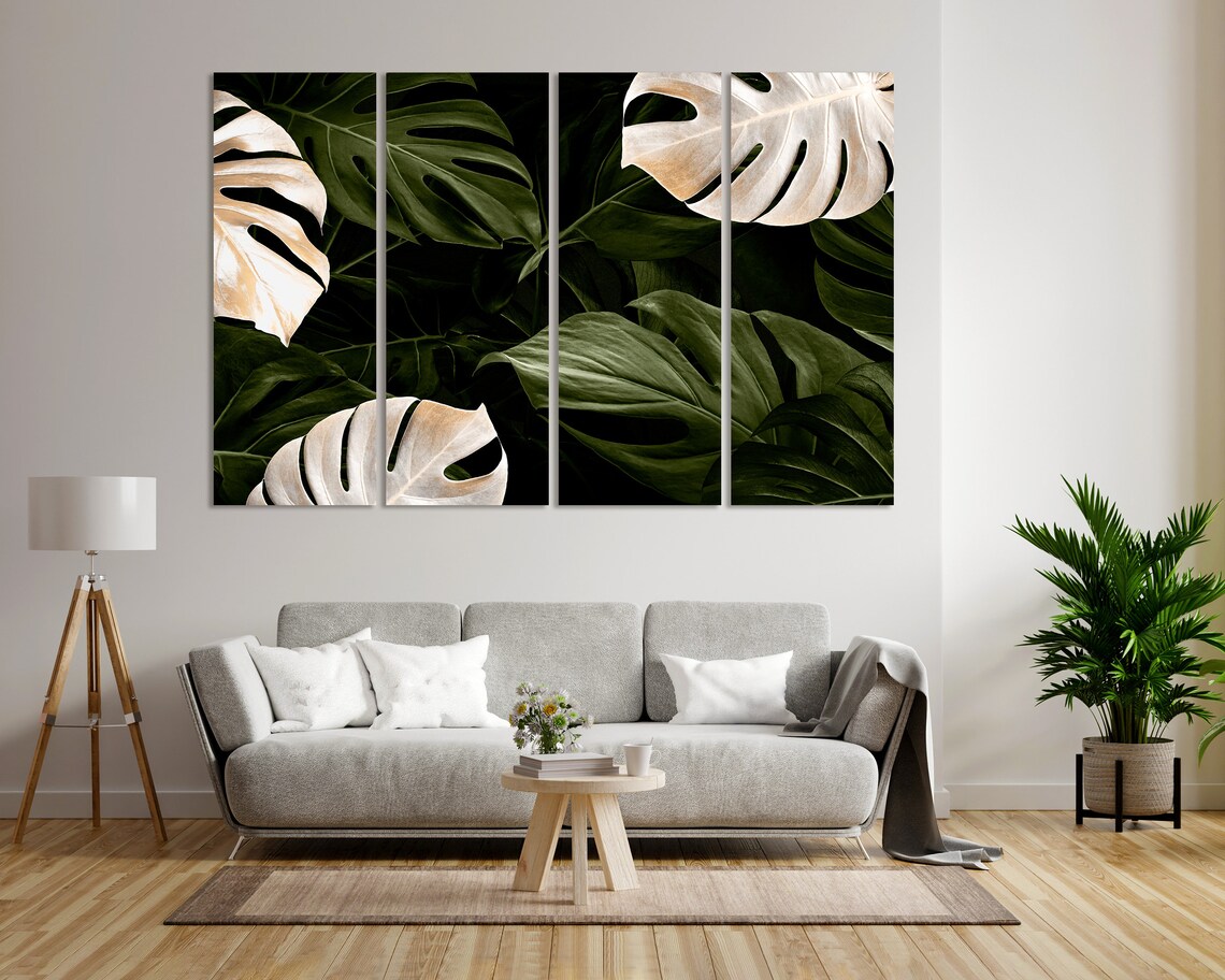 Monstera Leaves Dark Botanical Gold Tropical Foliage Wall Art Poster - Image 3