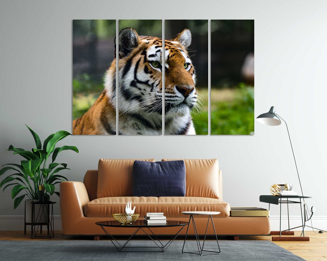 Majestic Tiger Face Close Up Portrait Green Forest Wall Poster - Image 7