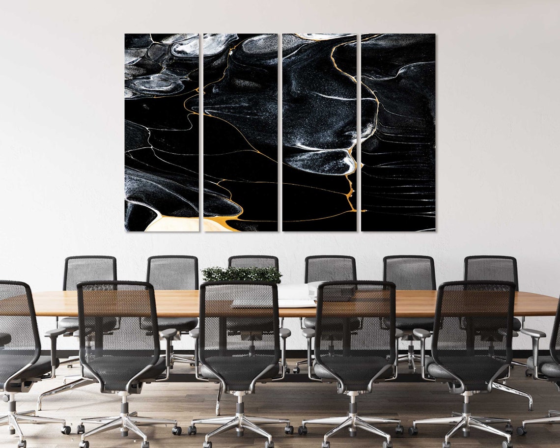 Black Marble Gold White Swirling Veins Luxury Abstract Art Poster