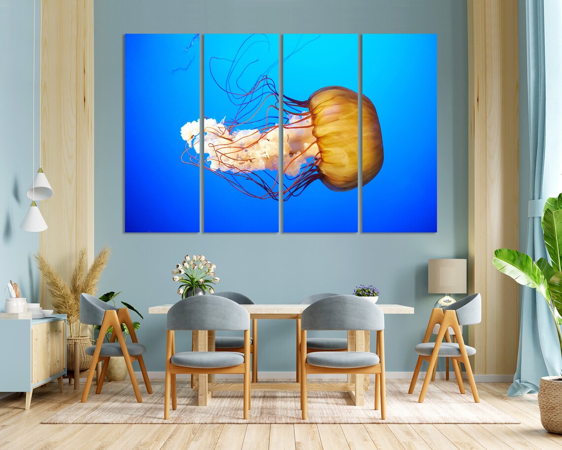 Golden Orange Jellyfish Deep Blue Ocean Underwater Life Poster - Image 4