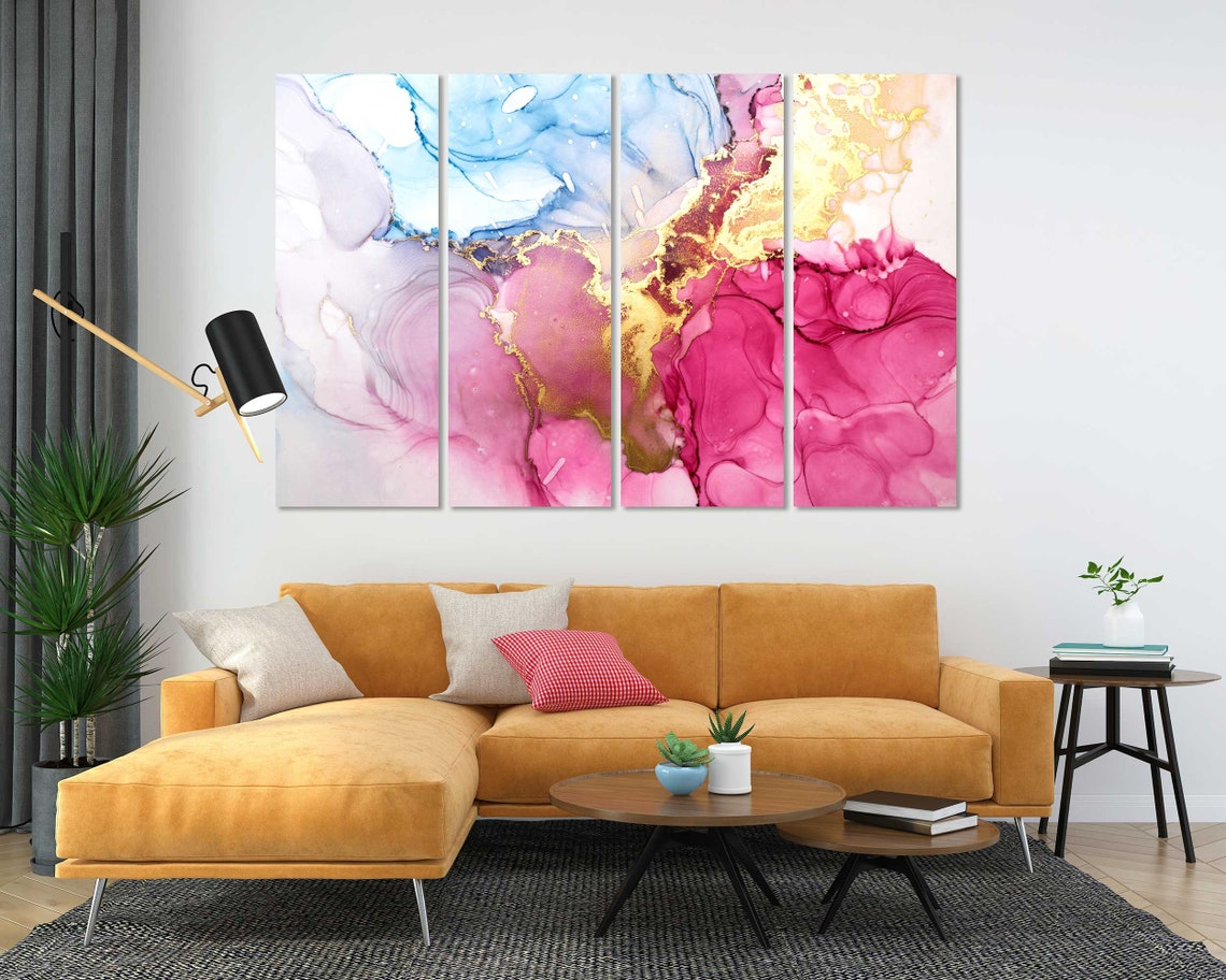 Elegant Pink Blue Gold Abstract Ink Swirls Modern Fluid Art Poster - Image 5
