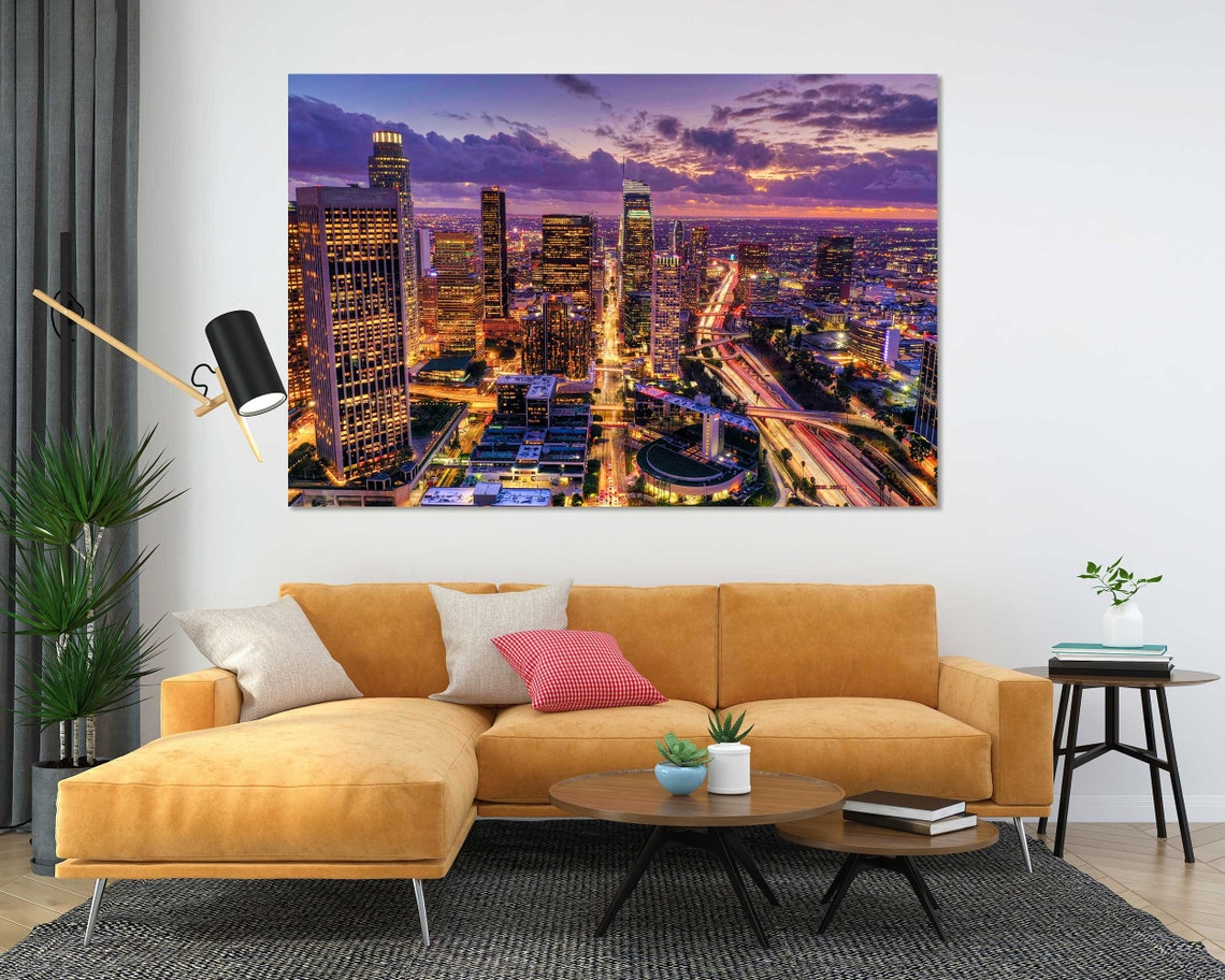Downtown Los Angeles Night Skyline With City Lights Aerial View Poster - Image 5