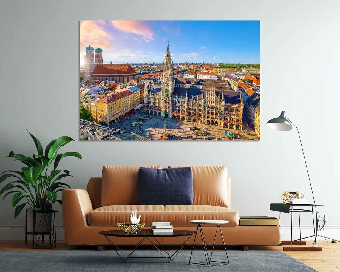 Munich Germany Marienplatz Town Hall Aerial Skyline Travel Poster
