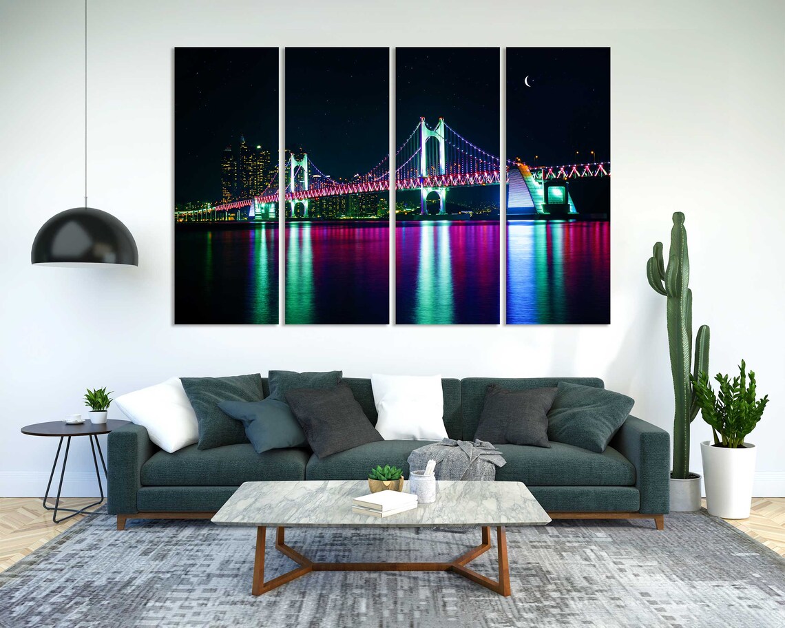 Busan South Korea Gwangan Bridge Rainbow Night Lights Travel Poster - Image 2