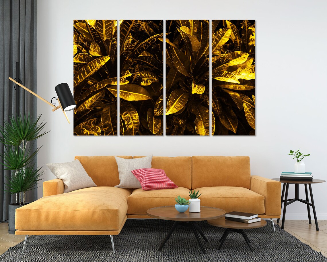 Golden Yellow Tropical Tree Leaves Closeup Botanical Wall Art
