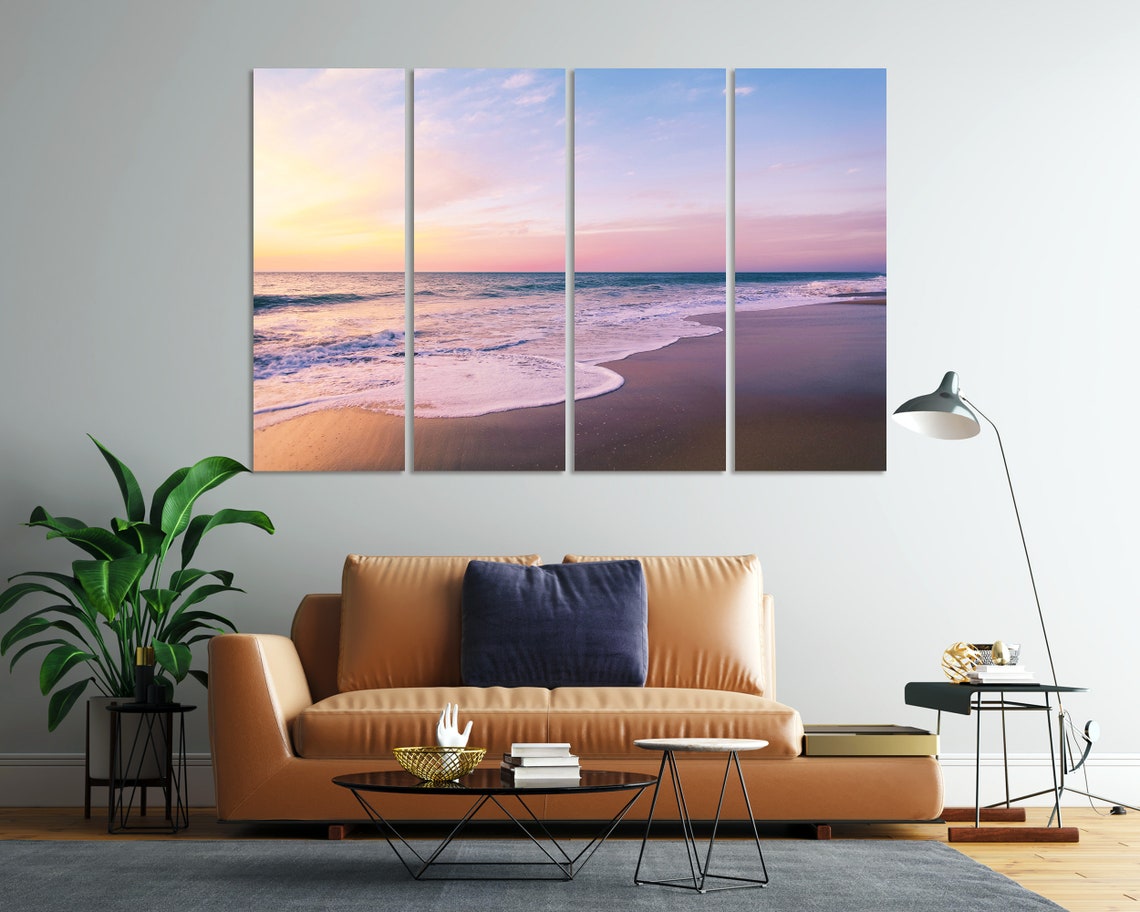 Pastel Beach Sunset Waves Gentle Shore Serene Coastal Travel Poster - Image 6