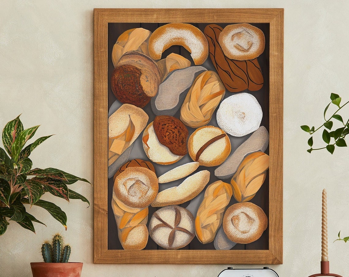 Assorted Rustic Bread Loaves Painterly Bakery Kitchen Wall Print