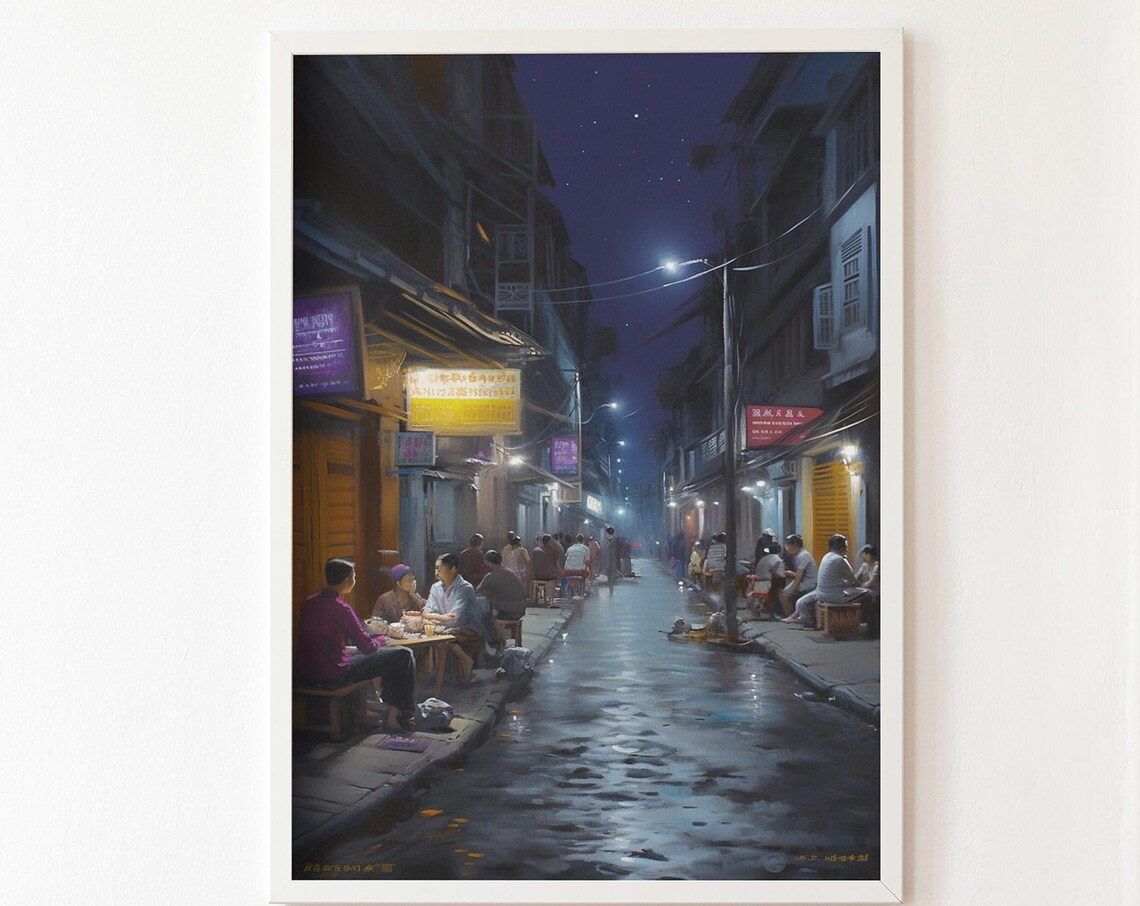 Vietnam Night Street Food Alley Lantern Lit Old Town Art Poster