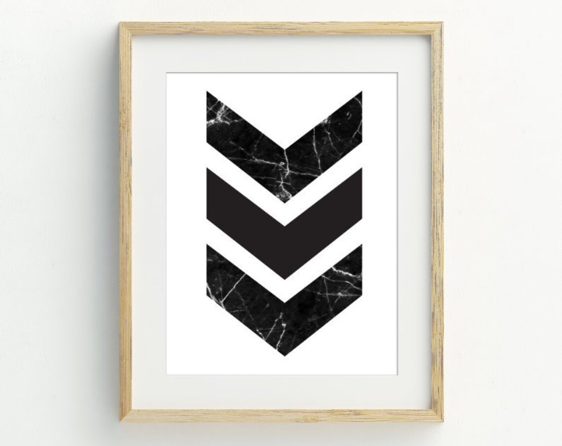 Black Marble Chevron Abstract Geometric Wall Art