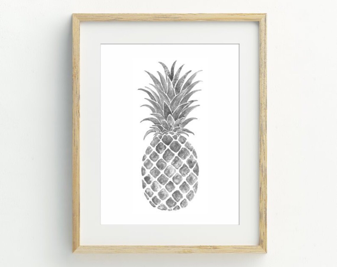 Monochrome Pineapple Watercolor Kitchen Art Print