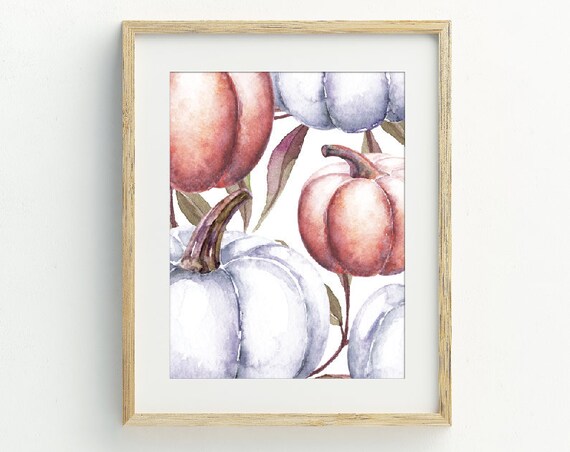 Watercolor Pumpkins Orange White Fall Harvest Thanksgiving Wall Art