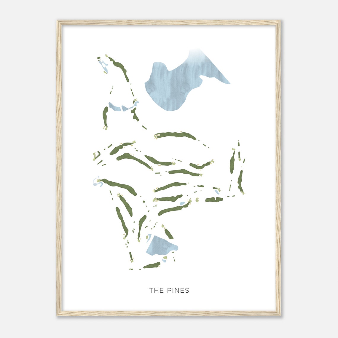 The Pines Golf Course Lakeside Modern Watercolor Map Wall Art