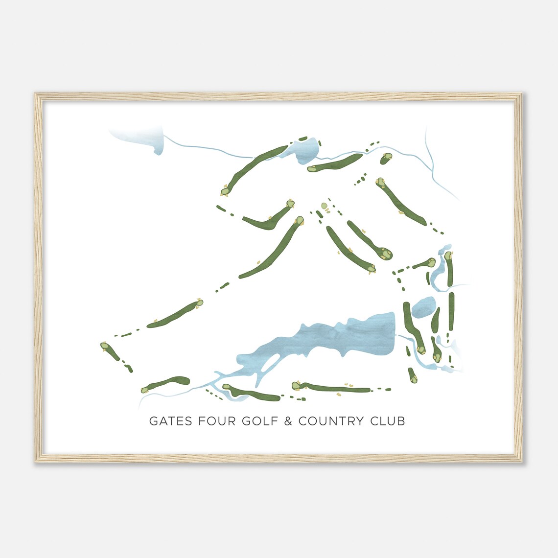 Gates Four Golf Country Club Watercolor Course Map Wall Poster