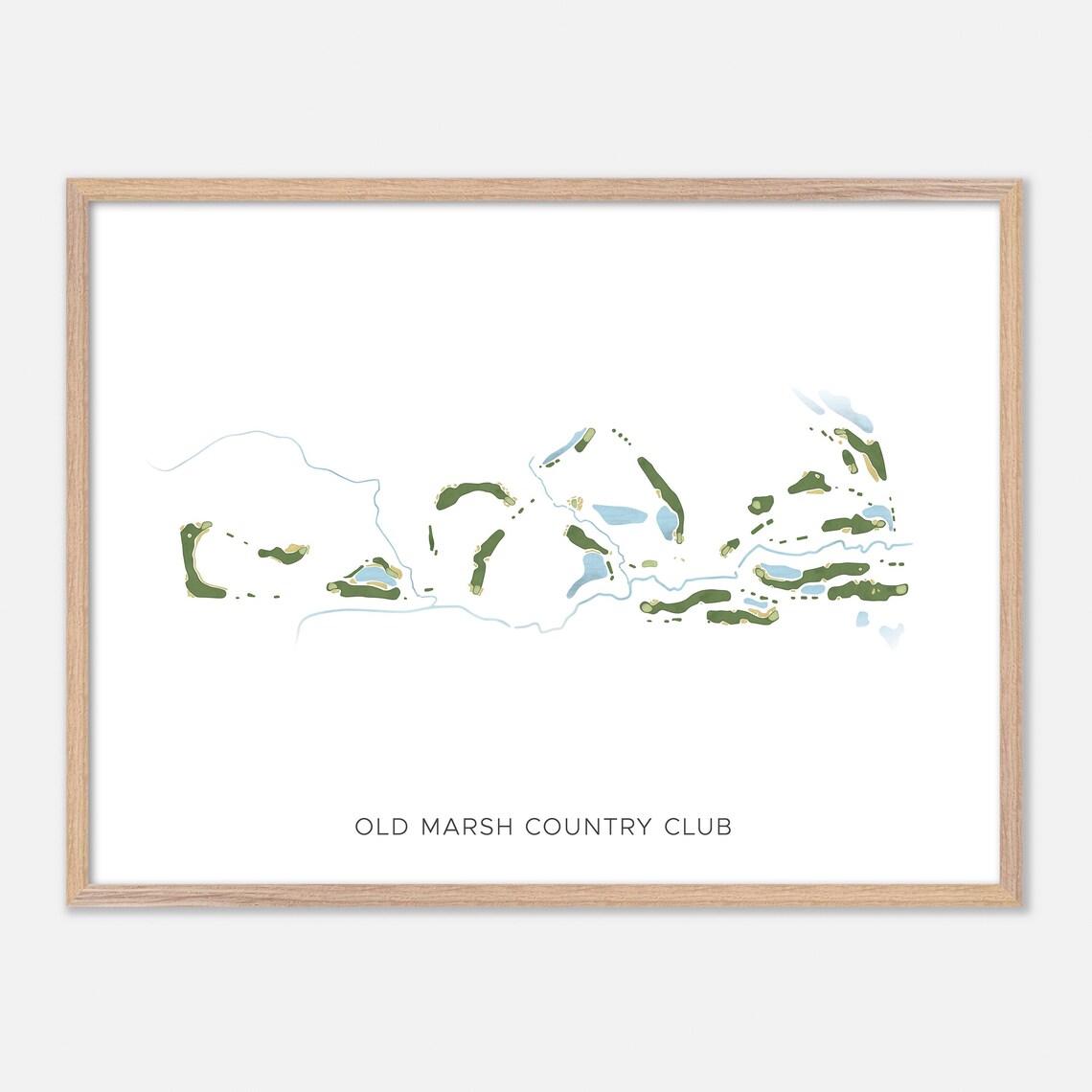 Old Marsh Country Club Modern Watercolor Course Map Poster Wells Maine