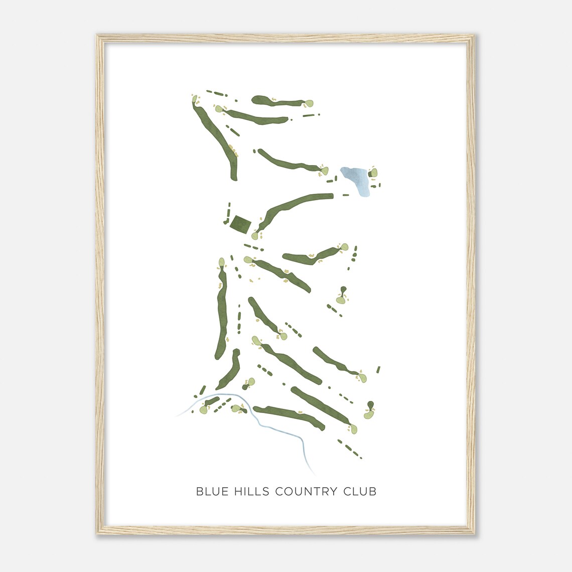 Blue Hills Country Club Modern Minimalist Watercolor Map Poster