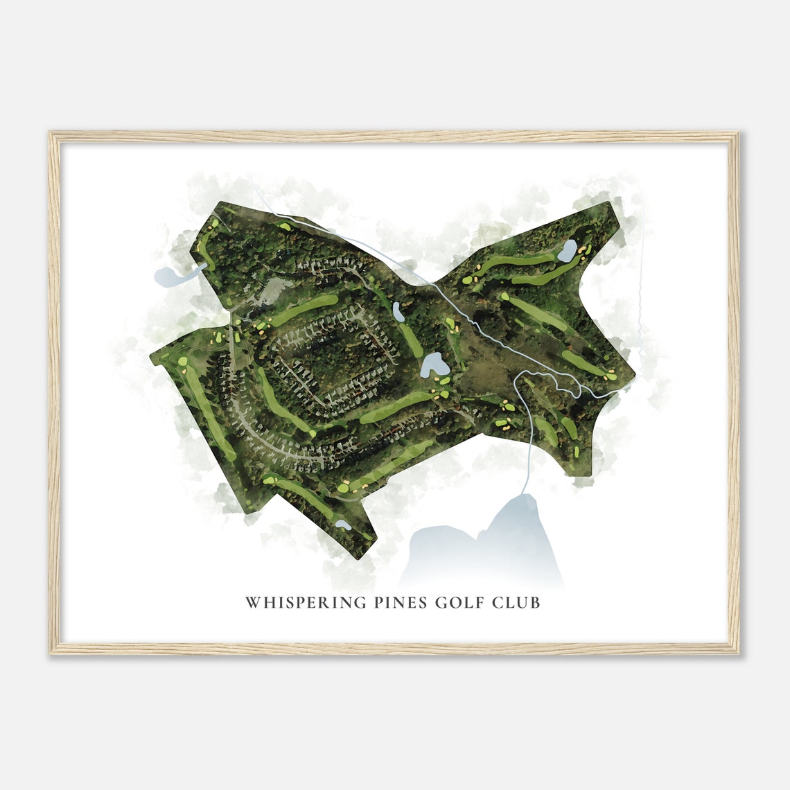 Whispering Pines Golf Club Michigan Watercolor Golf Course Map Poster - Image 2