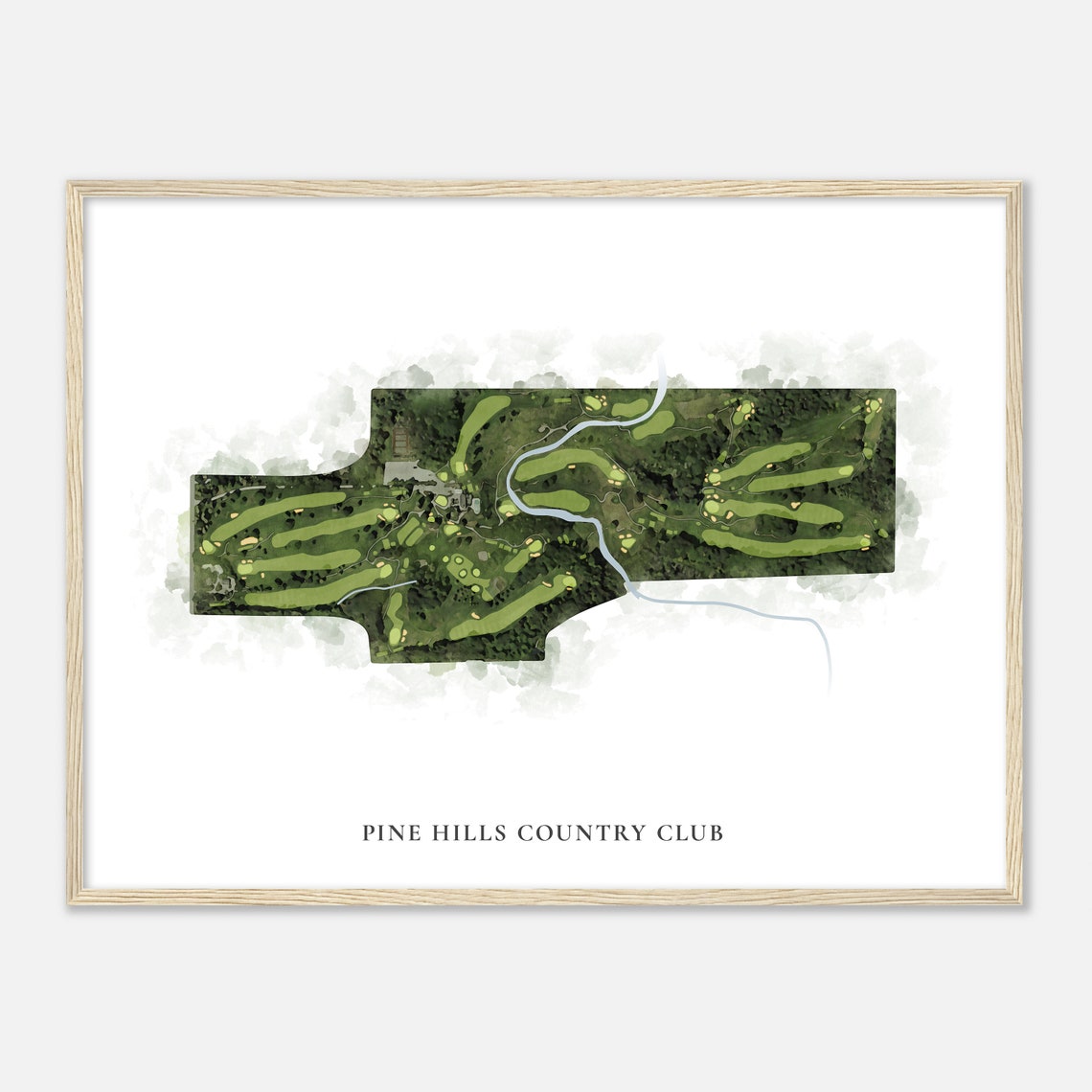 Pine Hills Country Club Classic Watercolor Course Map Art Poster - Image 2