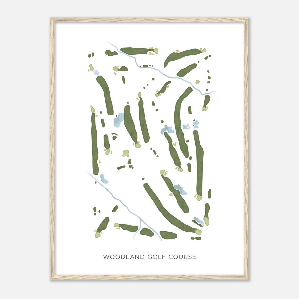 Woodland Golf Course Minimalist Watercolor Fairway Map Poster - Image 2