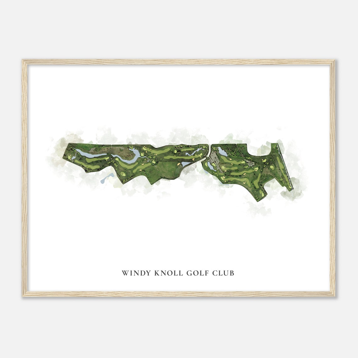 Windy Knoll Golf Club Classic Watercolor Aerial Golf Course Map Poster