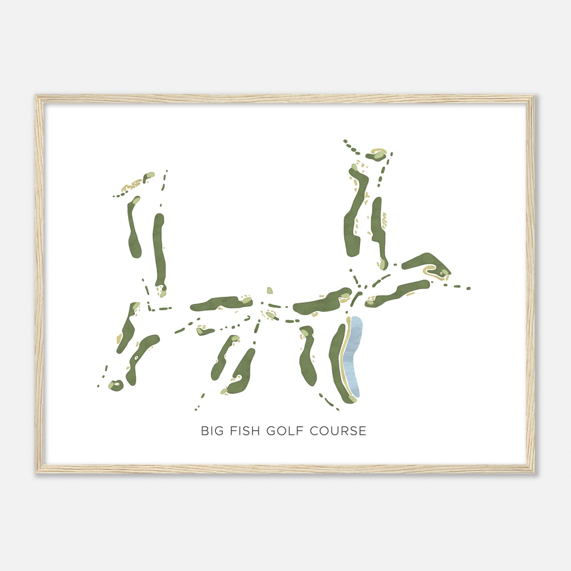 Big Fish Golf Course Modern Minimalist Watercolor Map Poster